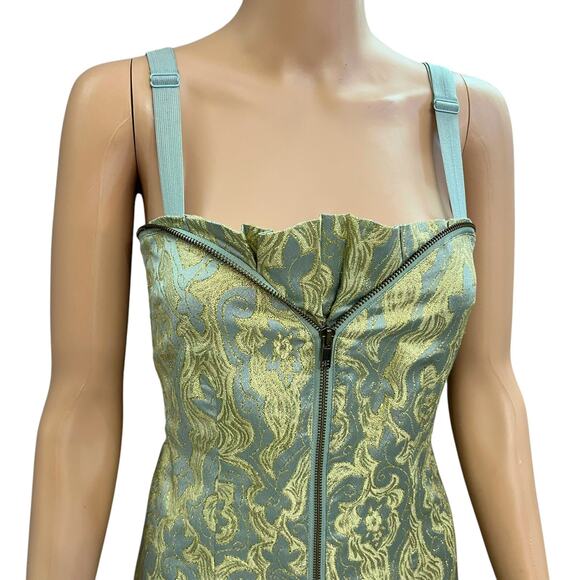 H&M Zip Front Brocade Mini Dress 6 Metallic Regencycore Marie Antoinette Damask - Picture 2 of 9